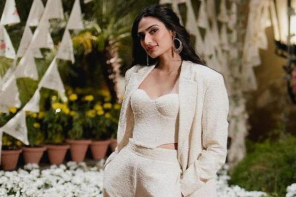 Athiya Shetty’s sangeet pantsuit has a Lucknowi twist; see photos
